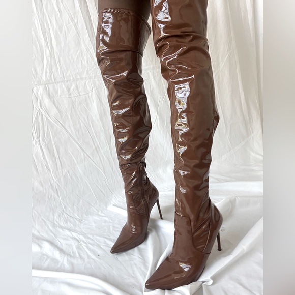 Fashion Nova Shoes Latex Thigh High Boots Brown Thigh Highs Size 9